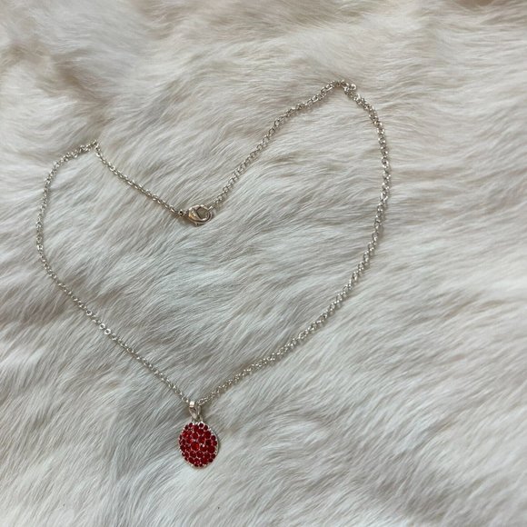 VINtage Avon NRT Pendant Necklace Red Rhinestone Round Silver Tone Metal 13302 - Picture 6 of 9